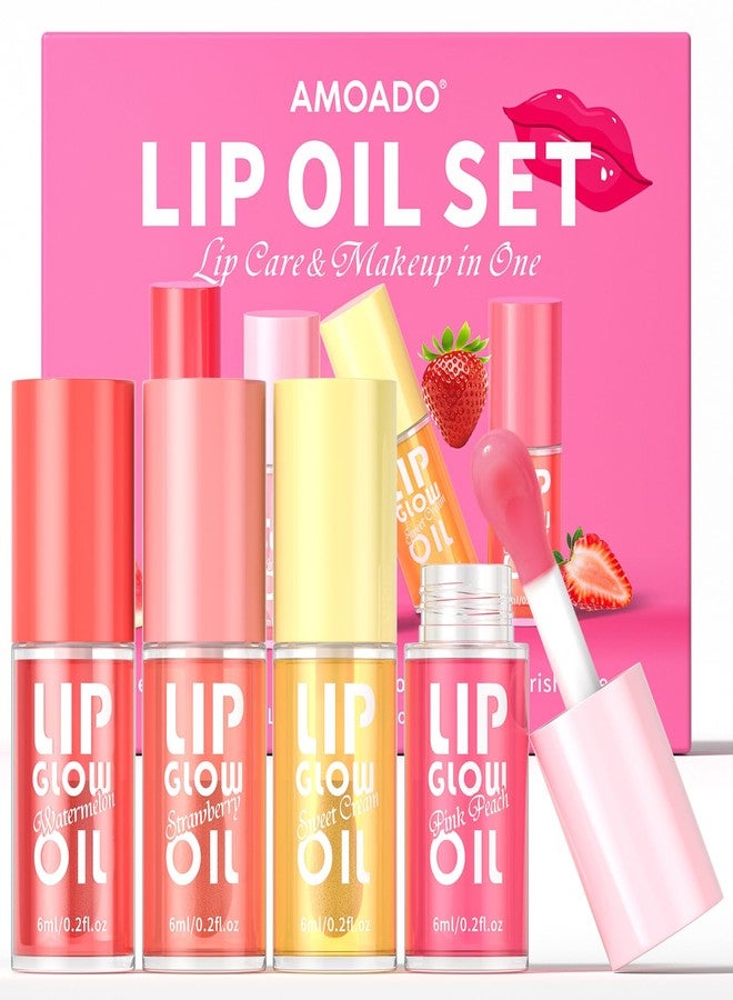 AMOADO Lip Oil, Tinted Lip Glow Oil – Hydrating & Nourishing, Lip Oils Gift Set, Fruity Lip Oil Gloss Non-Sticky & Glossy Finish, 4 Colors Lip Oils Stain for Girls and Women - Party Favor - Image 1